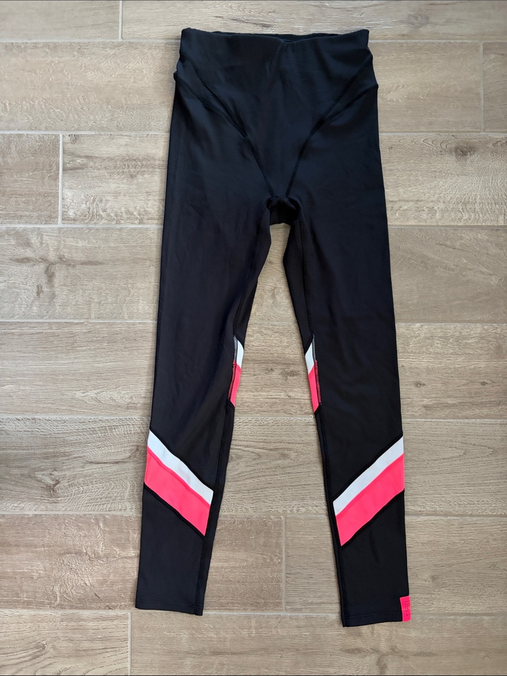 Black Ribbed Leggings with Pink and Powder Blue Chevron Accents